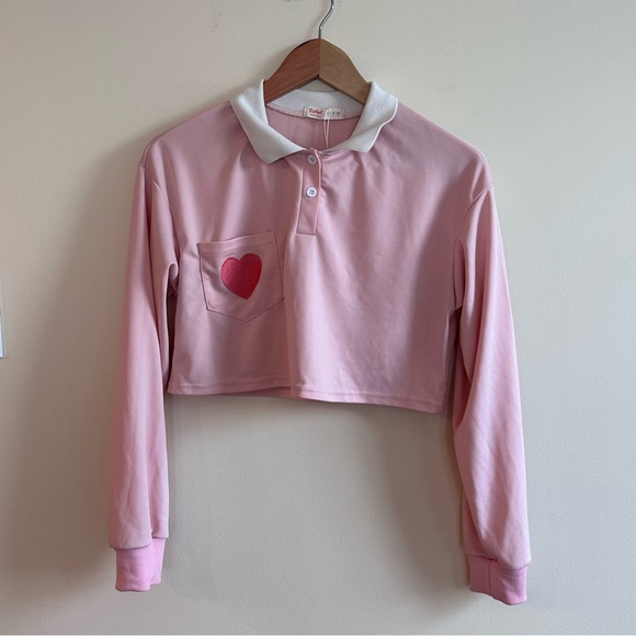 ROMWE Collared Cropped Pink Shirt - Picture 1 of 4